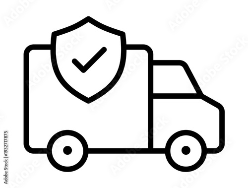Secure Delivery Icon. Truck with Shield and Check Mark, Insured Logistics and Shipping Vector