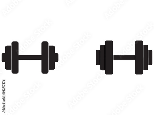 Black dumbbells icons for fitness and workout routines and exercises with weights for strength training and muscle building