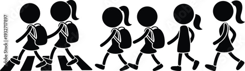 A group of children walking together with backpacks in a line