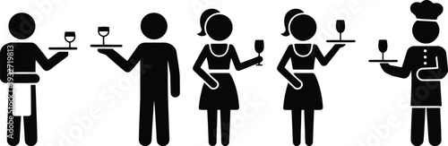 A group of people serving food and drinks in a restaurant setting