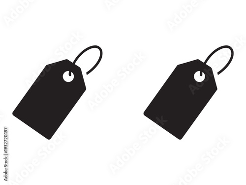 Black tags with strings for labeling and identification purposes on white background  simple design