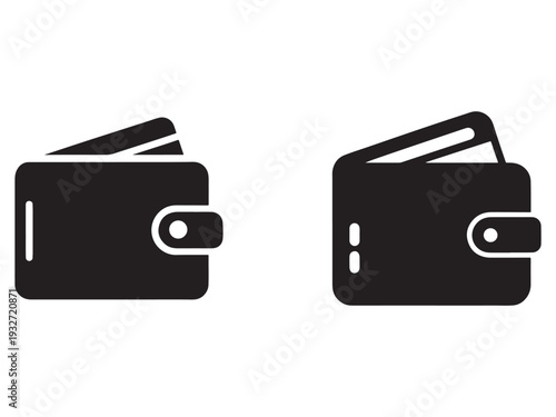 Black wallets with cards sticking out of them in different positions on white background