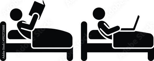 Two people engaging in different activities while lying in bed