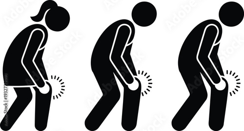 Illustration of a person experiencing and managing knee pain through different postures
