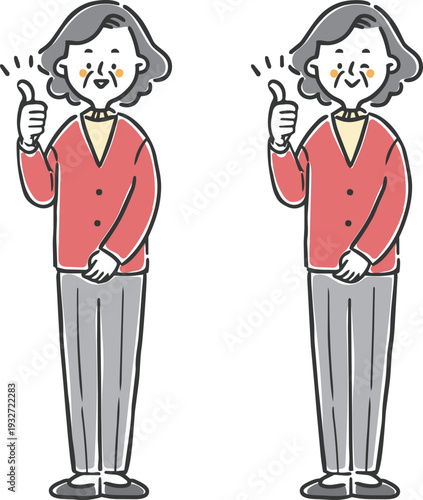 グッドサインをするシニア女性　全身　ベクター