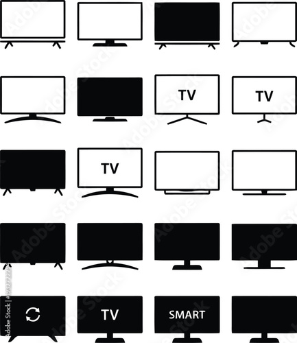 Modern TV screen silhouette icon vector set illustration.