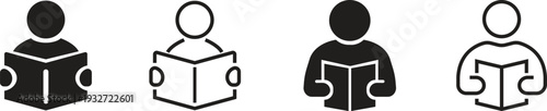 Reading book icon set. Reader, education, learning, learn. Read book symbol on white background - stock vector.