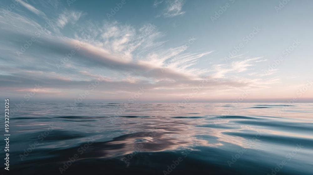 Fototapeta premium Wide Ocean Surface Under a Pastel Sky With Clear Horizon and Space for Corporate Designs and Banners