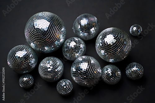 Collection of Disco Balls in Various Sizes on Black Background
