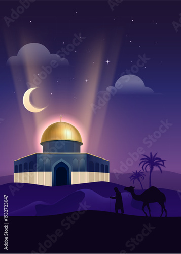 Isra Miraj Mosque and Kaaba Night Composition