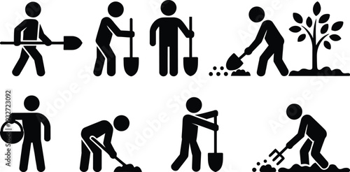 Illustrations of various gardening activities and tools