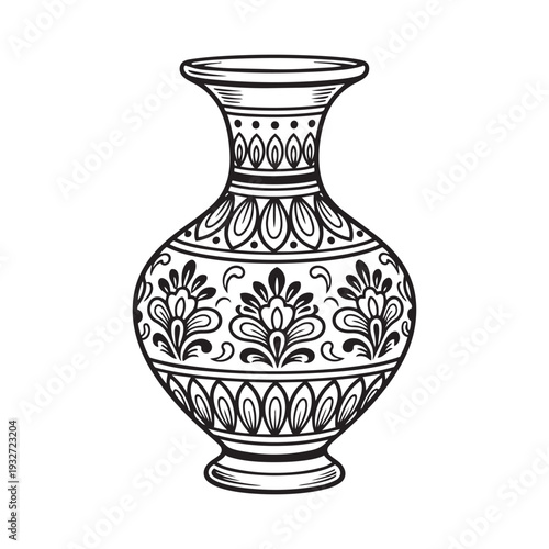 Ornamental vase vector illustration with floral patterns and traditional ceramic decoration details