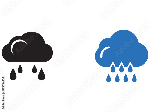 Clouds with rain falling down weather forecast symbols icons  rainy day meteorology signs