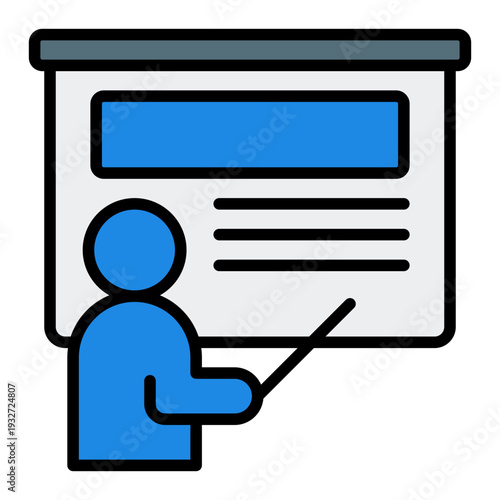 Presenter with Pointer Icon Filled Line Style - Business Presentation