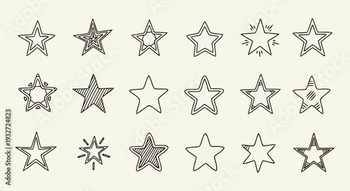 Cute doodle star vector outline icons collection