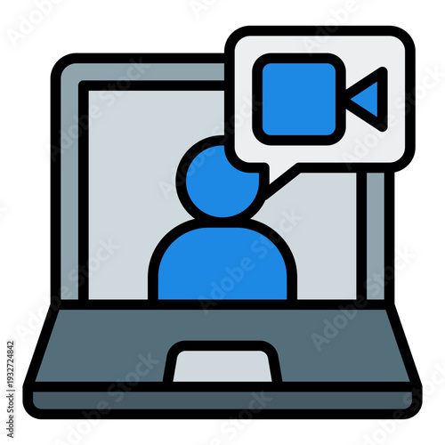 Laptop Conference Call Icon Filled Line Style - Online Business Meeting