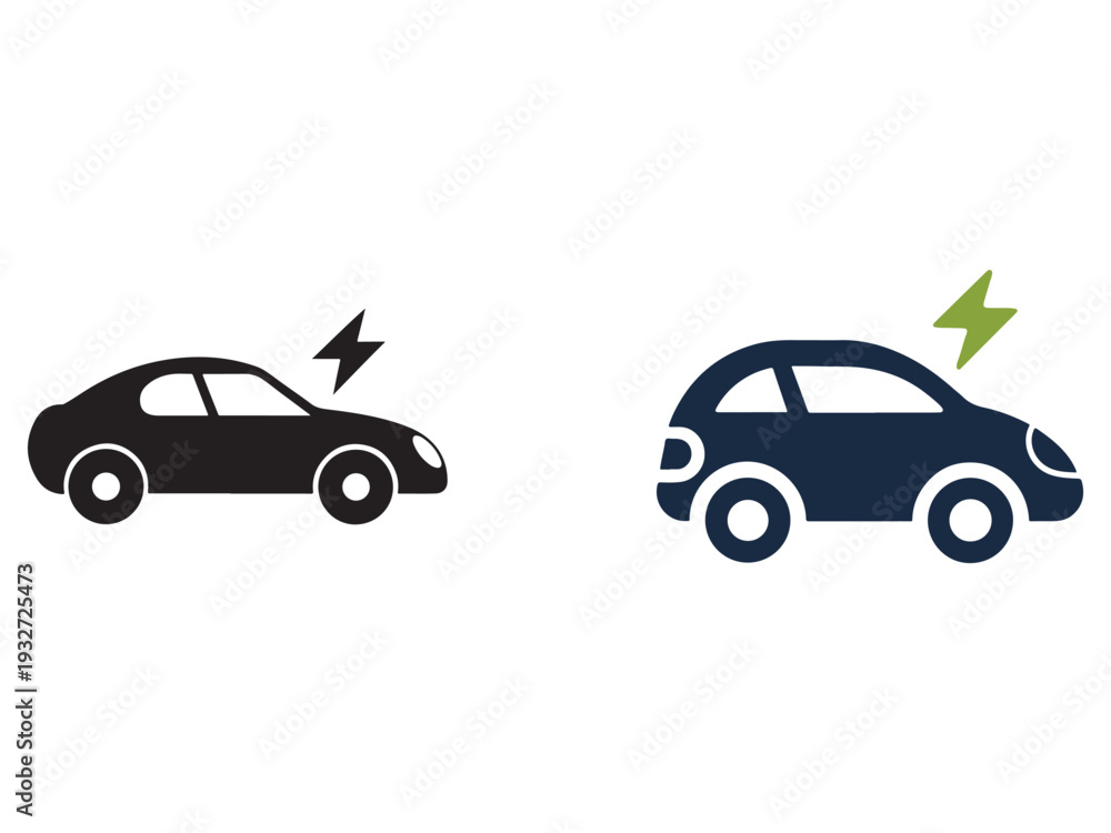 Fototapeta premium Electric and gasoline cars with lightning bolts eco friendly and pollution concepts transportation and vehicle icons