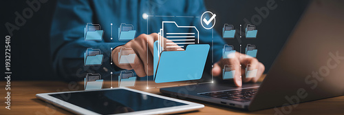 Business Professional Managing Electronic Files and Folders via Digital Document Management System