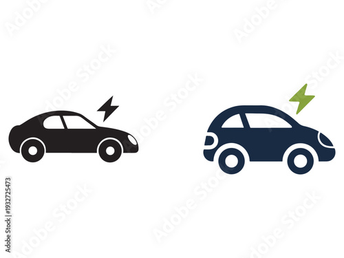 Electric and gasoline cars with lightning bolts  eco friendly and pollution concepts  transportation and vehicle icons
