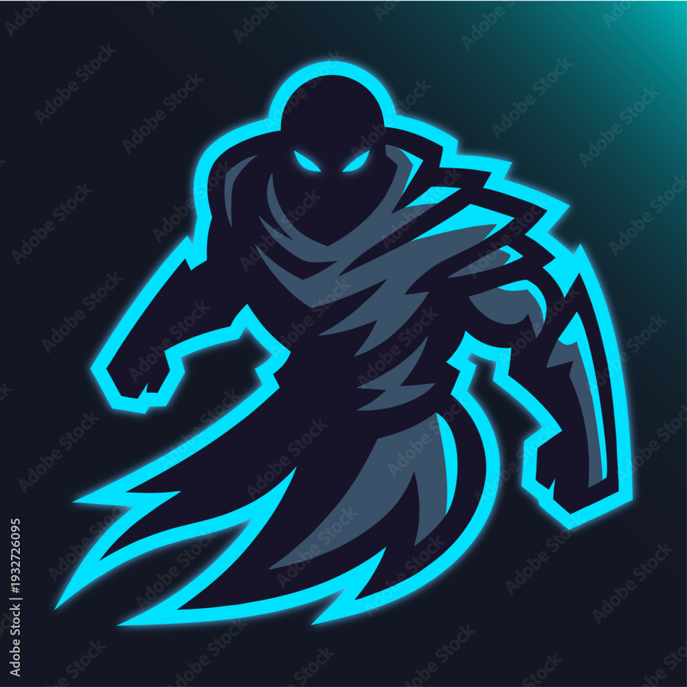 Fototapeta premium An eye-catching illustration of an esports character, poised in a dynamic stance against a dark gradient backdrop, radiates power and embodies the essence of the gaming world.