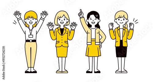 様々な表情・ポーズの複数の女性会社員・ビジネスウーマンの全身ベクターイラスト素材セット