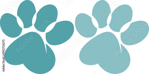 Two teal paw prints one solid one striped animal 6