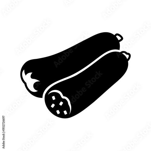 Two delicious sausages in black silhouette, ready to be eaten for lunch