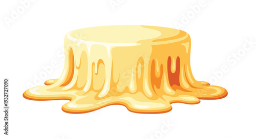 Melted golden liquid dripping over a circular base.