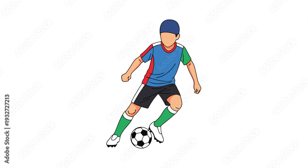 Fototapeta premium A young boy dribbling a soccer ball on a white background.