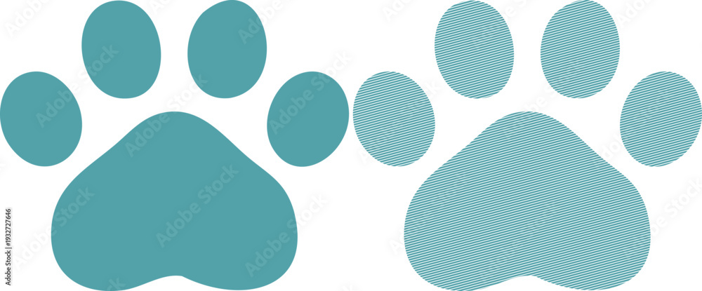 Fototapeta premium Two teal paw prints one solid one striped animal 13