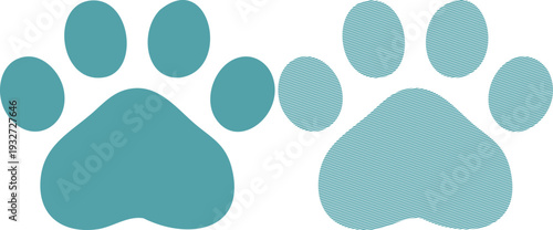 Two teal paw prints one solid one striped animal 13