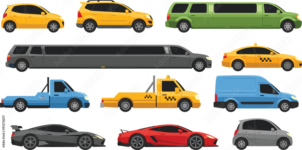 Naklejka premium White Car Vector Template Collection with Multiple Views Including Front Rear Side and Top Angles for Professional Car Wrap Design and Technical Blueprints