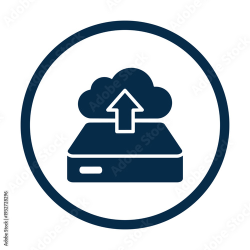 Upload icon with cloud and hard drive. data storage and transfer. vector illustration. computer network