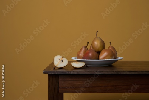 Pear Still Life - Fresh Fruit on White Plate
