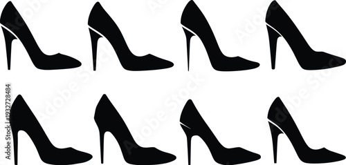 Set of black women’s high heel shoes and boots in stylish vector illustration collection