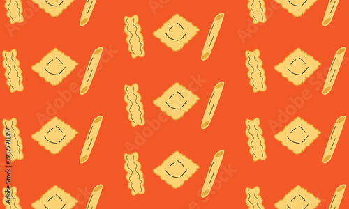 Italian pasta pattern background with macaroni and ravioli illustrations
