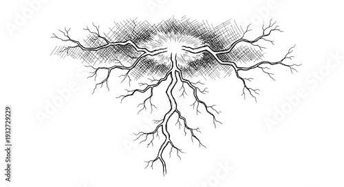Abstract branching network illustration, ink drawing style