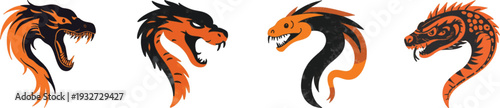 Watercolor Tribal Snake Head Logo Design in Black and Orange set isolated on white background