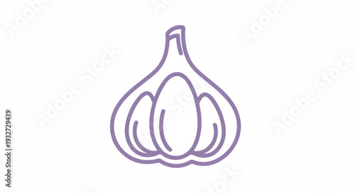 Purple line drawing of a garlic bulb on a white background with a minimalist style.