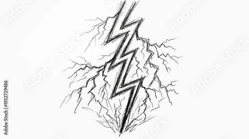 Hand-drawn lightning bolt sketch with radiating cracks