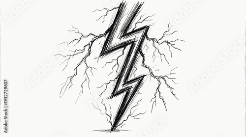 Lightning bolt sketch, electric discharge, hand-drawn style