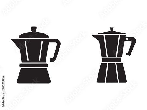 Italian coffee makers espresso brewers moka pot silhouettes  two coffee percolators