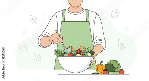 Person preparing fresh salad with vegetables, healthy eating concept