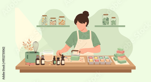 Woman making handmade soap from natural ingredients, creative hobby, small business