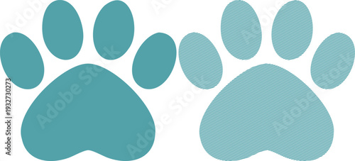Two teal paw prints one solid one striped animal 23