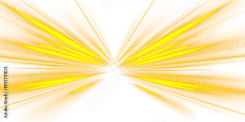 Golden luminous lines spiral forward in a dramatic motion blur, creating a tunnel of light. Shiny reflections enhance the sense of velocity. Great for premium tech concepts.