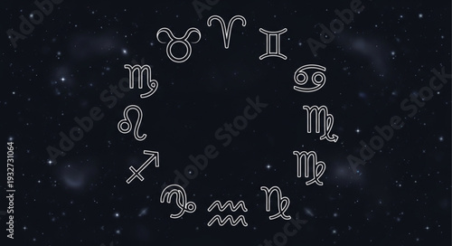 Zodiac signs arranged in a circle, representing astrology and the cosmos.