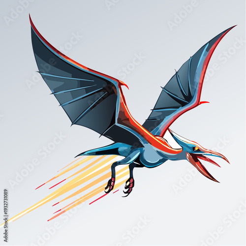 3D esports vector emblem of a Pteranodon in flight, wide angular wings, glowing tips