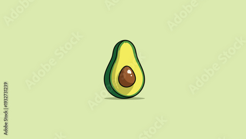 Fresh Green Avocado Half with Pit Illustration in Modern Flat Design Style - Perfect Icon for Healthy Food and Diet Concepts