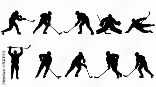 Dynamic Ice Hockey Vector Silhouettes and Illustrations | Black and White Hockey Vector Players, Goalie, Skating, Shooting, Celebrating, Victory Emblem, Sports Clipart Design Assets